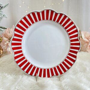 Grace Teaware Fine Porcelain Holiday Red Gold White Peppermint Dinner Plates 4